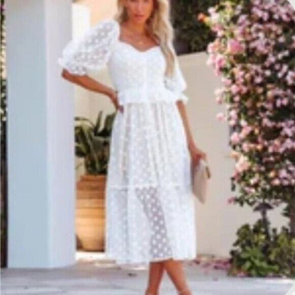 VICI Cream Polka Dot Lace Netting Dress Medium - Picture 1 of 6